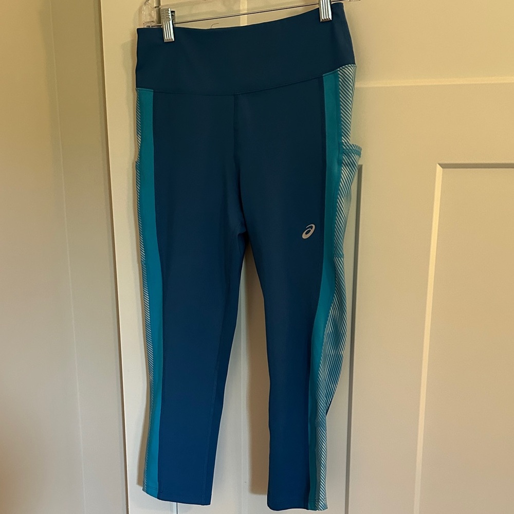 Asics Womens Teal Blue White Ankle Lenth Leggings Size M